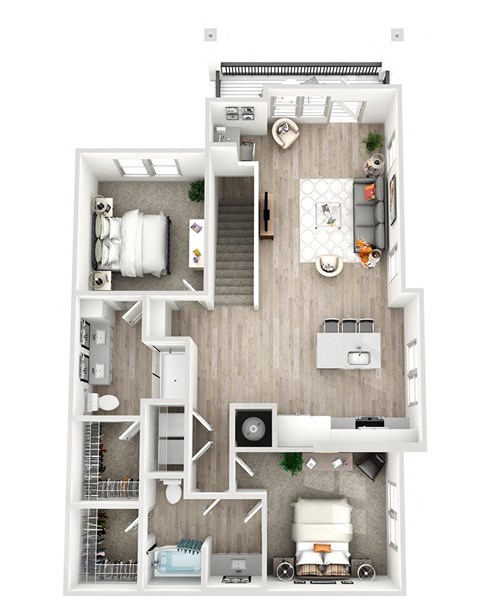 Floor plan for 2 beds, 2 baths, 1266 sqft